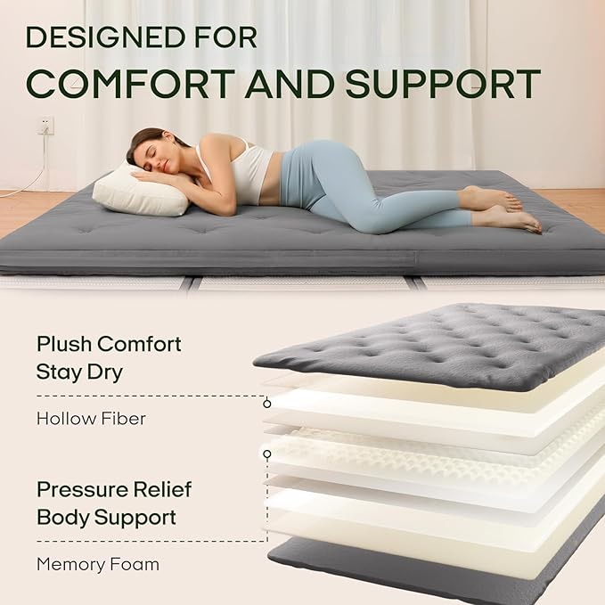 ZonLi Japanese Floor Futon Mattress Full Size 75"x 54", 100% Cotton Cover 4'' - Image 4