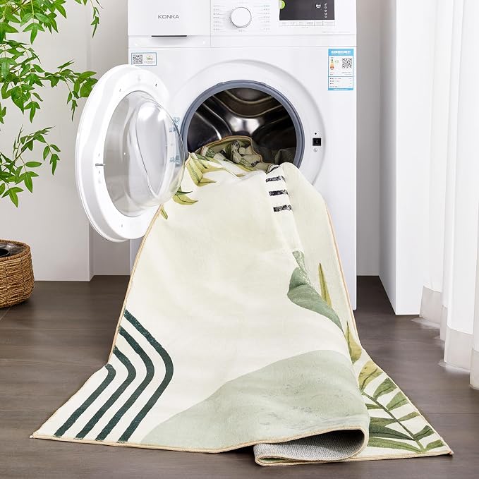 RoomTalks Boho Green Cute Bathroom Rugs Bath Mat Non Slip Washable, Modern - Image 4
