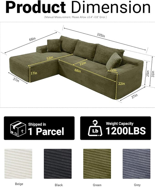 108" Cloud Sectional Couch, Modern Modular Sectional Sofa - Image 2