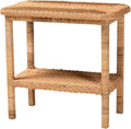HomeStock Bohemian Side TableRattan & Wood Accent TableHoney Finish26 x 16 x 25 by Homestock