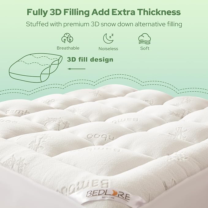 BEDLORE King Mattress Topper Viscose Derived from Bamboo, Thick Pillow Top - Image 5