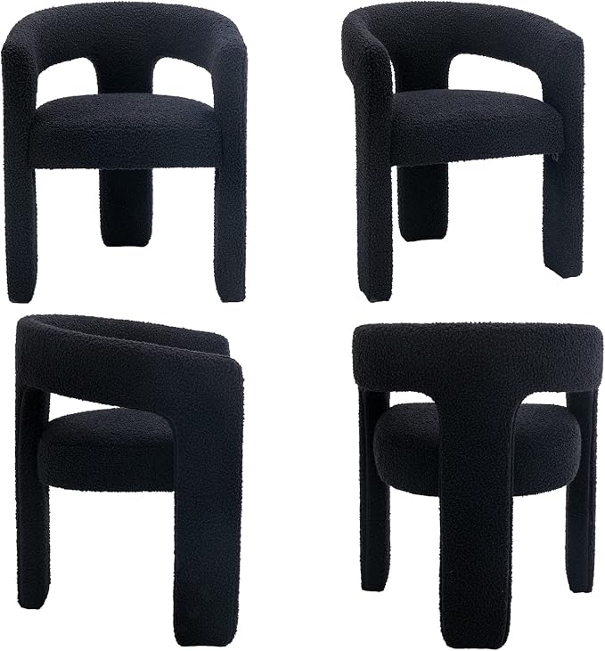 Modern Sherpa Barrel Dining Chair Upholstered Faux Fur Dining Room Chair - Image 9