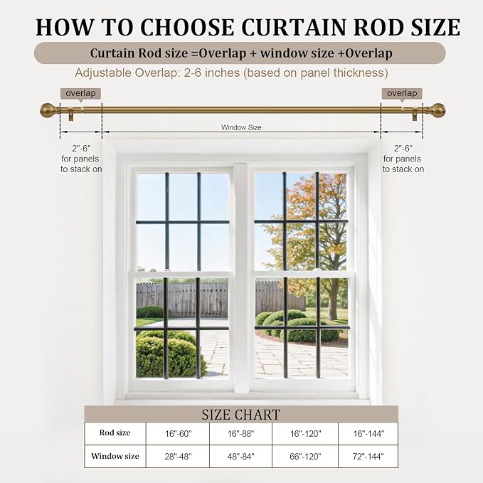 Warm Gold Curtain Rods for Windows 48 to 84 Inch 1" Diameter Adjustable Heavy - Image 8