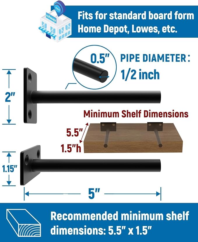 LEOPO Black 8-Pack 5 inch Floating Shelf Brackets, Hidden Shelf Bracket - Image 3