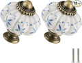 Ivory & Blue Pumpkin Knobs 12 Pack Ceramic Cabinet Knobs Vintage Drawer Pulls by Zernmiarder