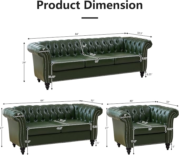 QHITTY 2 Piece Living Room Set, Sectional Chesterfield Sofa Contemporary - Image 2
