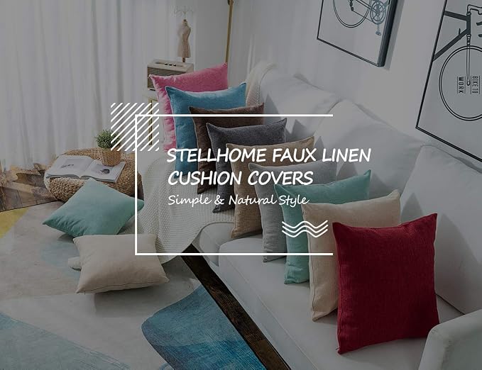Stellhome Burlap Throw Pillow Covers Square Solid Decorative Farmhouse Linen - Image 5