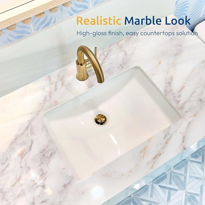rabbitgoo Glossy Marble Contact Paper Peel and Stick Wallpaper 17.5" X 118.1" - Image 4