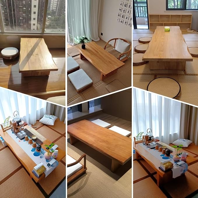 120cm Japanese Floor Table -Vintage Solid Wooden Tatami Table, Low Rectangular - Image 3