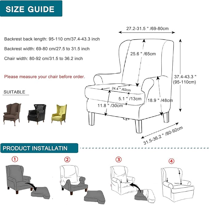 KRFOONN Wingback Chair Cover Slipcovers 2 Piece Stretch Wing Chair Covers - Image 6