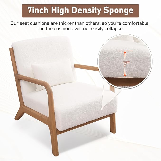 ANJ Mid Century Modern Accent Chair Set of 2, Single Boucle Lounge Reading - Image 3