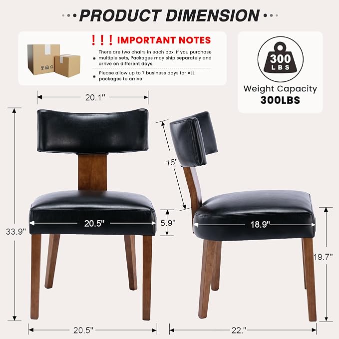HNY Mid Century Modern Dining Chairs Set of 2, Farmhouse PU Leather Upholstered - Image 2