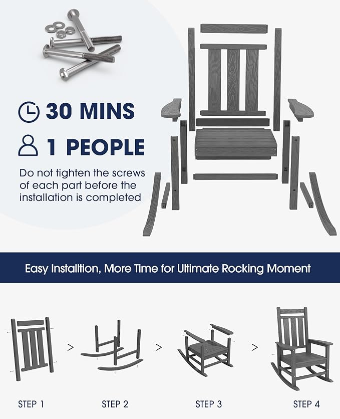 KINGYES Oversized Outdoor Rocking Chair Set of 6, All-Weather Patio Rocking - Image 9