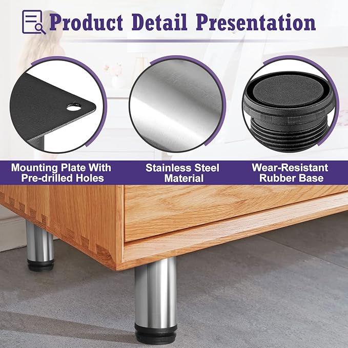 3 Inch Metal Furniture Legs Stainless Steel Adjustable Legs Silver Table Legs - Image 3