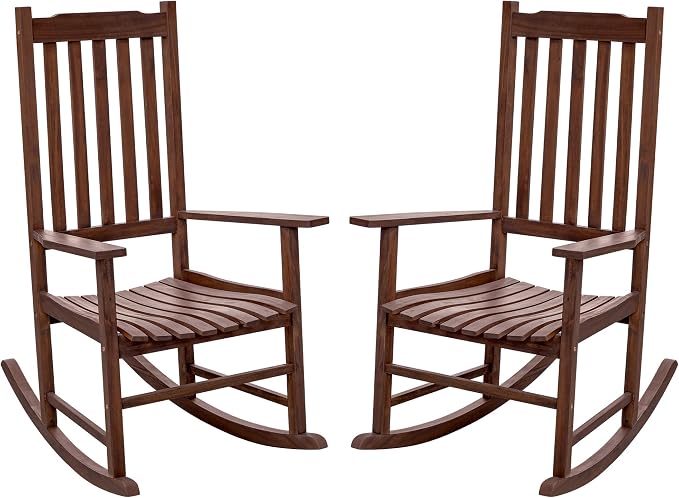 Flamaker Acacia Wood Patio Rocking Chair Set of 2, High Back and Widen Armrest by Flamaker