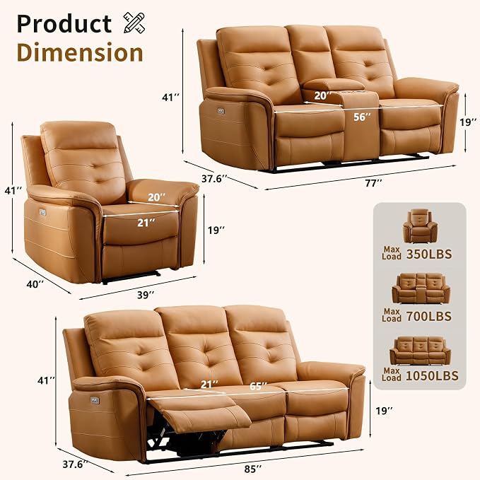 ANJ 2-Piece Oversied Faux Leather Power Recliner Sofa Set - Image 2