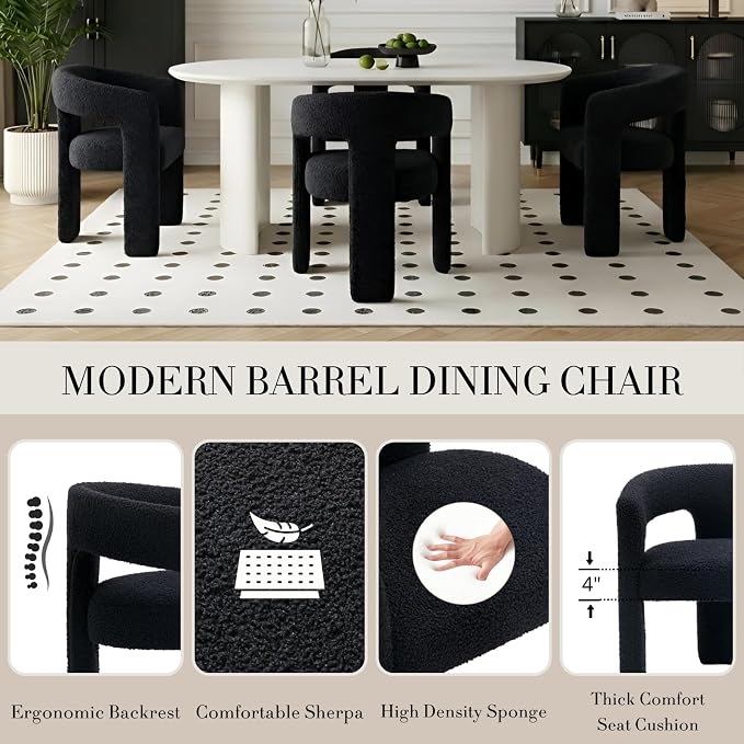 Modern Sherpa Dining Chairs Set of 5, Upholstered Barrel Chairs - Image 4