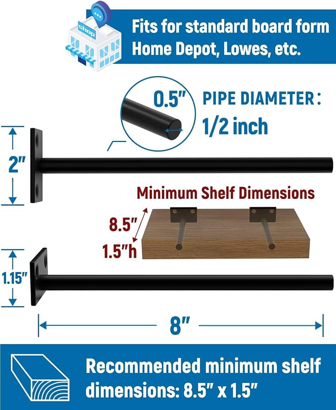 LEOPO 12-Pack 8 inch Floating Shelf Brackets, Hidden Shelf Bracket - Image 3