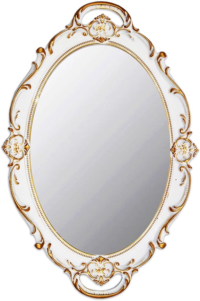 YCHMIR Vintage Mirror Small Wall Mirror 14.5 x 10 inchs Oval White by YCHMIR