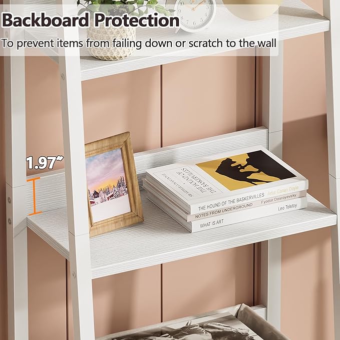 Furologee 5-Tier White Ladder Shelf, Ladder Bookshelf - Image 6