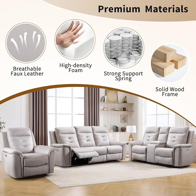 ANJ 2-Piece Oversied Faux Leather Power Recliner Sofa Set - Image 7
