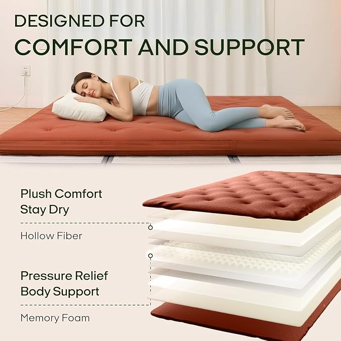ZonLi Japanese Floor Futon Mattress Full Size 75"x 54", 100% Cotton Cover 4'' - Image 3