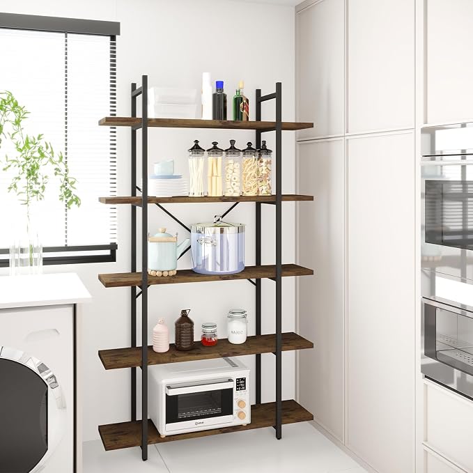 5 Tiers Bookshelf Organizer Industrial Shelf, Modern Open Display Storage - Image 5