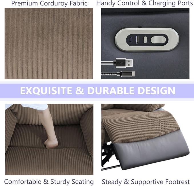 Power Recliner Chair Sofa, Living Room Furniture Sets, Luxury Fabric Reclining - Image 3