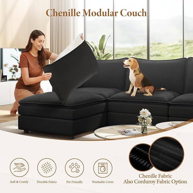 Vesgantti 142" Cloud Couch Sectional Modular Sofa, Comfy Sectional Couch - Image 6