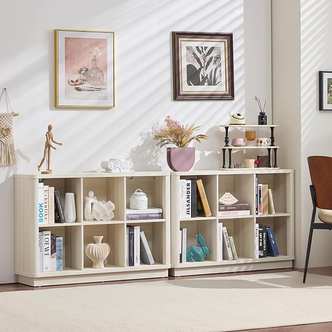Joaxswe 6 Cube Bookcase, Wood Low Floor Standing Bookshelf - Image 3