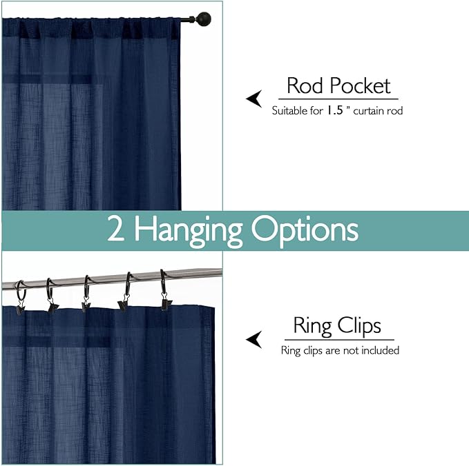 Chyhomenyc Navy Blue Semi Sheer Curtains 84 Inches Long 2 Panels Set, Light - Image 4