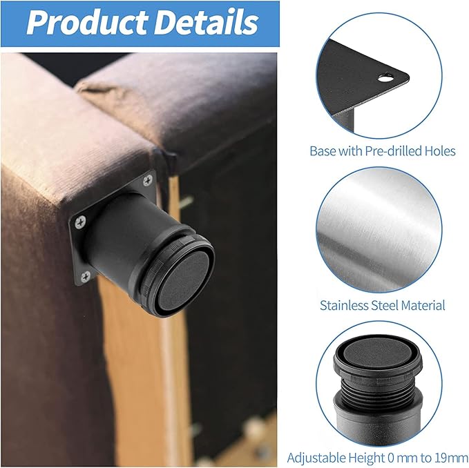 5 Inch Metal Furniture Legs Stainless Steel Adjustable Legs Black Metal Legs - Image 3