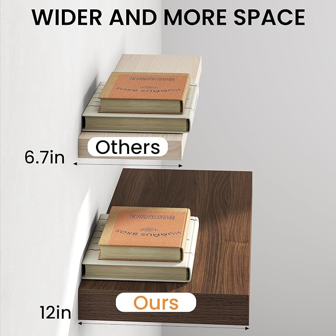 32Inch Walnut Floating Shelves for Wall, 12 Inch Deep Shelves for Bedroom - Image 5