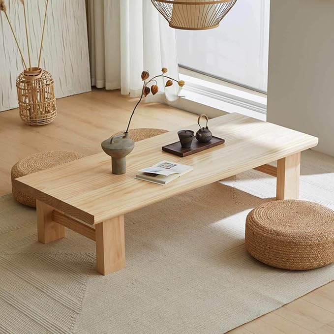 Japanese Solid Wood Coffee Table, 47.2" Low Zen Table, Tatami Style, Natural - Image 2
