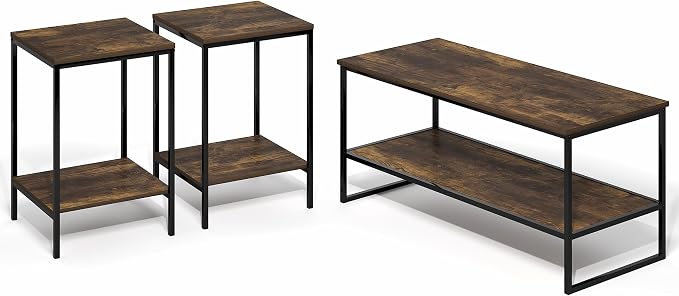 Furinno Simplistic Coffee Table and End Table Set of 3, Modern Metal Frame - Image 6