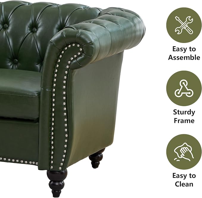 Mid-Century 2 Seater Sofa, Faux Leather Loveseat - Image 4