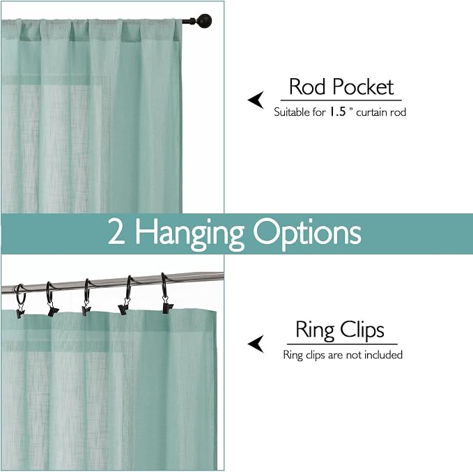 Chyhomenyc Aqua Green Semi Sheer Curtains 96 Inches Long 2 Panels - Image 6
