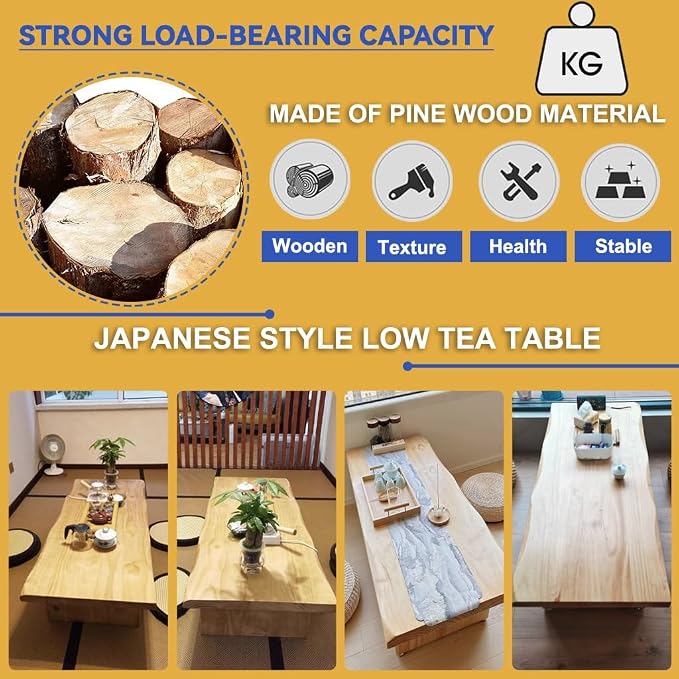 200cm Japanese Floor Table -Vintage Solid Wooden Tatami Table, Low Rectangular - Image 5