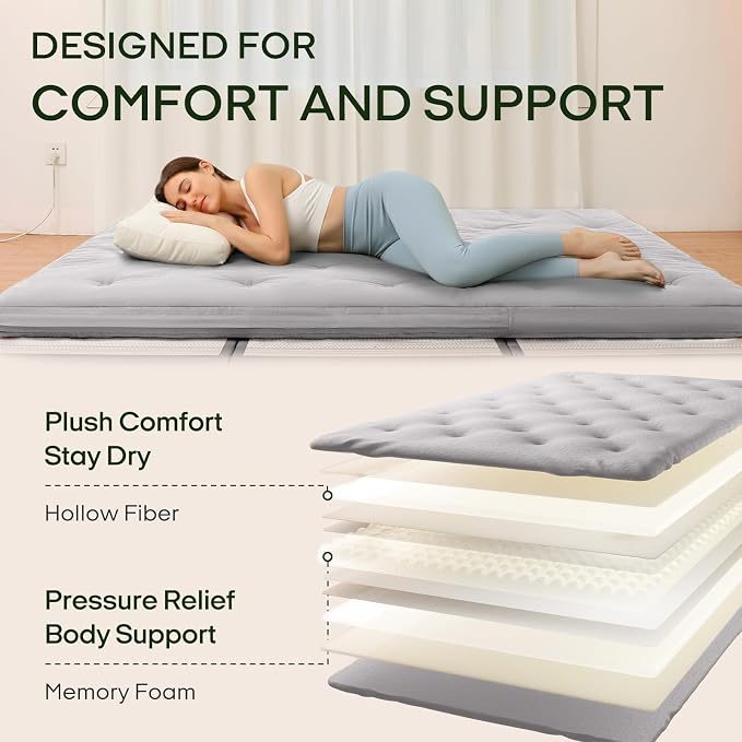ZonLi Japanese Floor Futon Mattress Twin Size 75"x 39", 100% Cotton Cover 2.5'' - Image 3