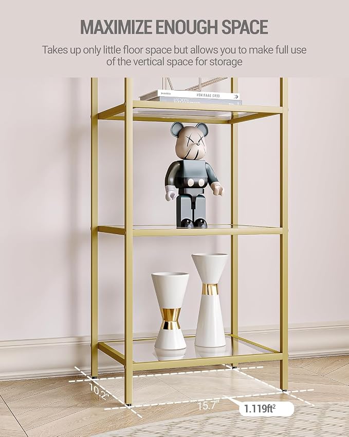 Hzuaneri Bookcase Bookshelf, Tempered Glass Bookshelves, Slim Shelving Unit - Image 6