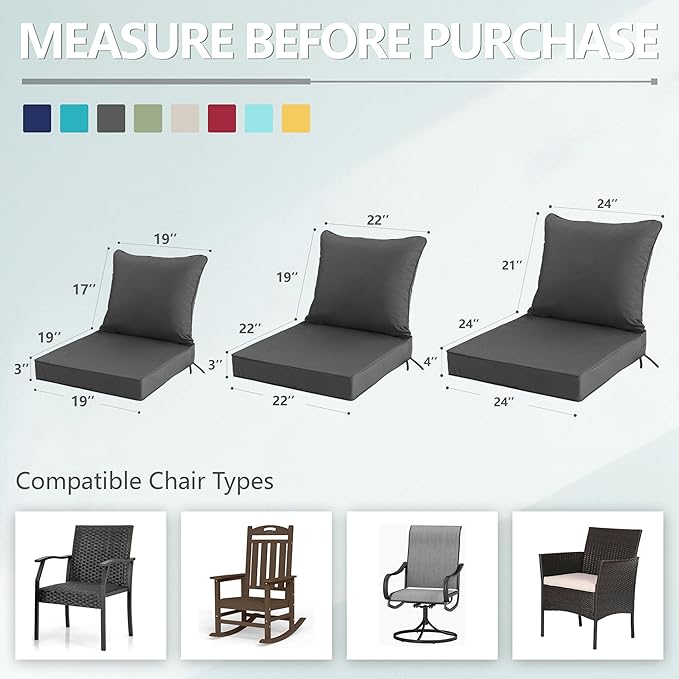 19x19 Inch Patio Chair Cushions Set of 2, Outdoor Furniture Cushions - Image 7