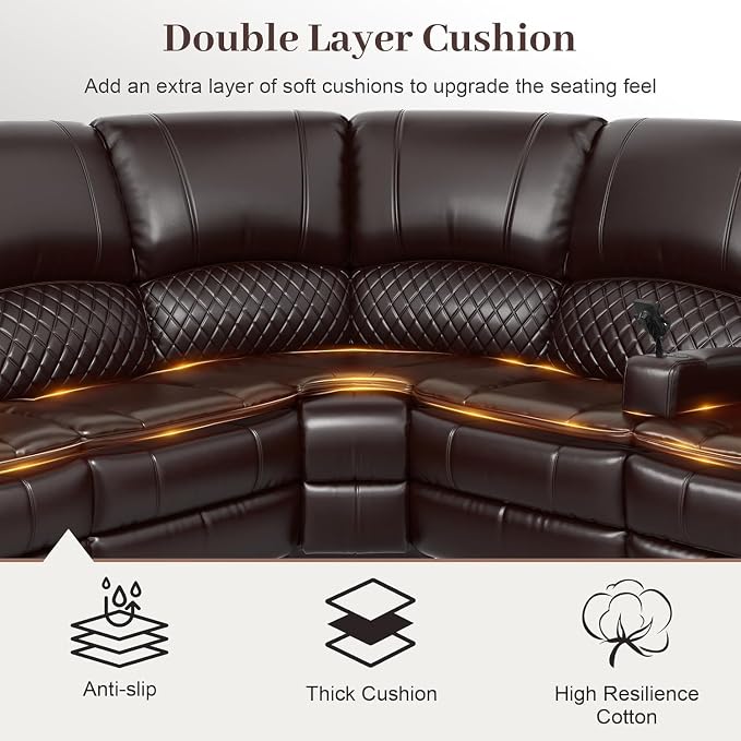 Yolsali Manual Reclining Sectional Sofa Set, 4 Seats Soft Leather Recliner - Image 5