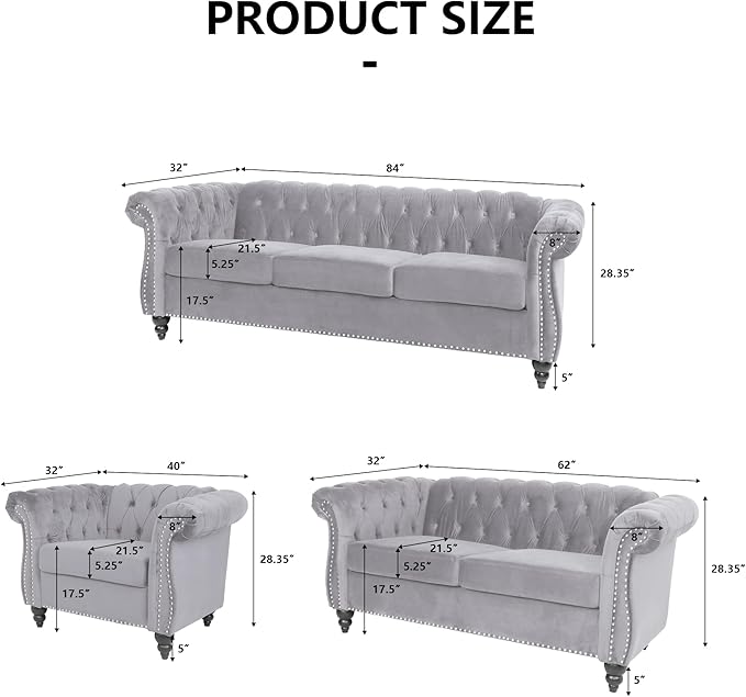 AVZEAR Chesterfield Loveseat, Modern Velvet Sofa Tufted Couch 2 Seater - Image 2