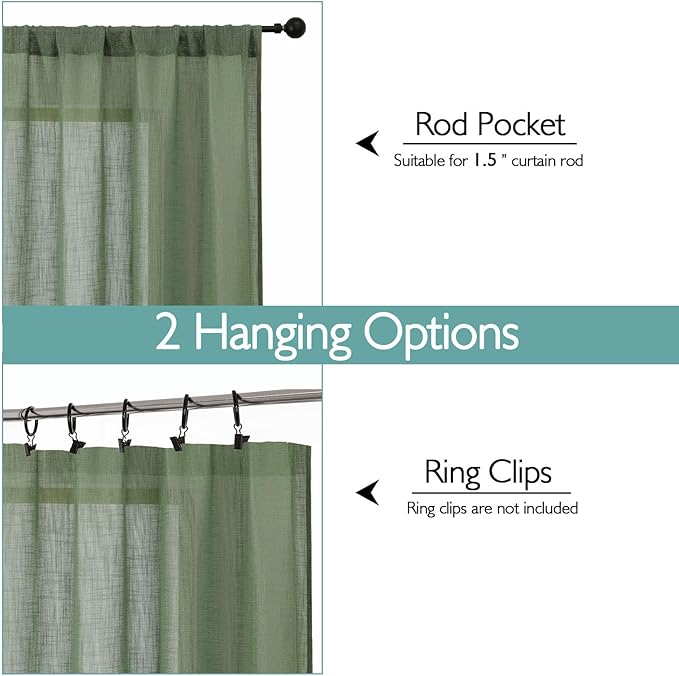 Chyhomenyc Sage Green Semi Sheer Curtains 36 Inch Length, Light Filtering Faux - Image 4