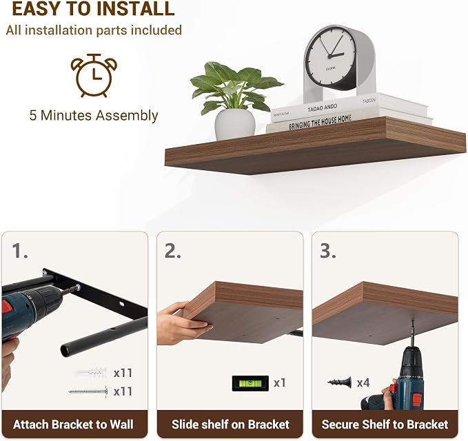 Acovy 55 Inch Floating Shelves, Wooden Shelves - Image 6