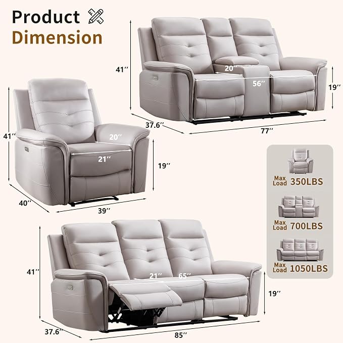 ANJ 2-Piece PU Leather Recliner Sofa Set - Image 2