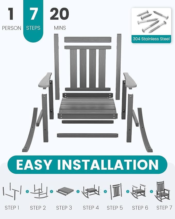 SERWALL Outdoor Rocking Chair Set of 2, HDPE Rocking Chair - Image 7