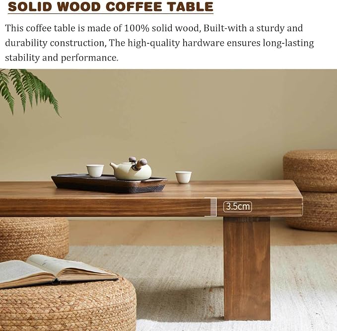 Japanese Zen Solid Wood Coffee Table - Image 6