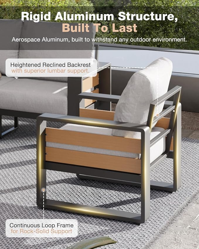 Aoxun Aluminum Patio Furniture Set, 5 Seats Luxury Outdoor Sectional - Image 4