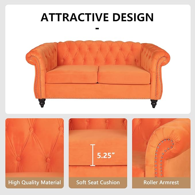 AVZEAR Chesterfield Loveseat, Modern Velvet Sofa Tufted Couch 2 Seater - Image 7